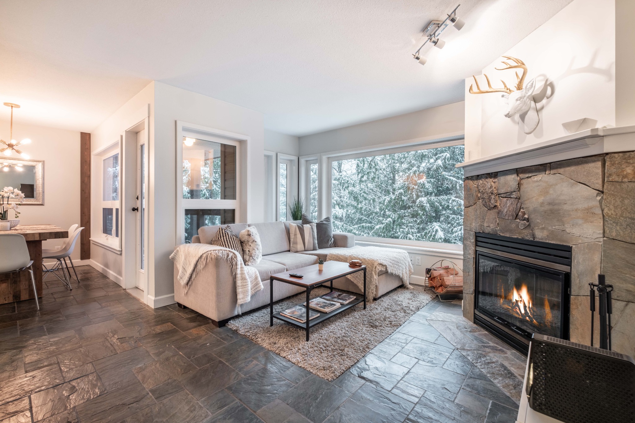 Gondola Grove fireplace and living room